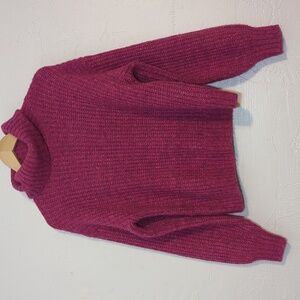 Womens Pink Wool Blend Chunky Knit Turtleneck Sweater Comfy Cozy Spring Colorful